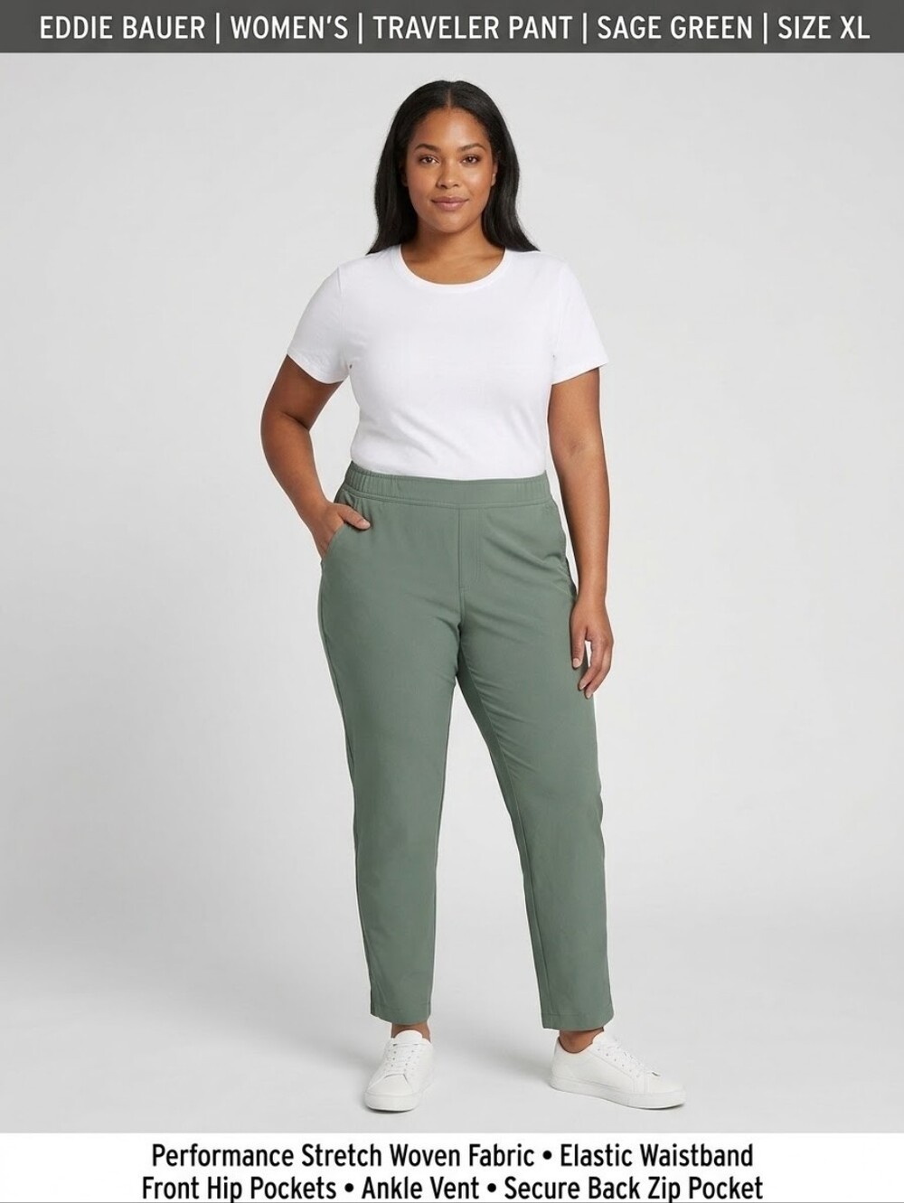 Eddie Bauer Sage Green Traveler Pants Lightweight Outdoor Ankle Size XL